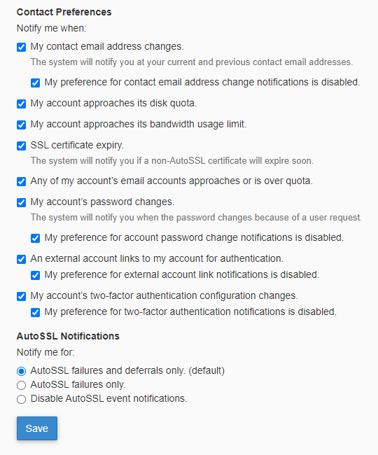 Enable disable cpanel notifications web hosting hub
