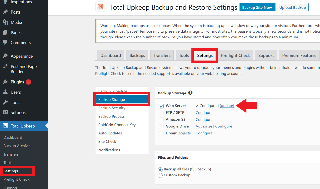 BoldGridTotalUpkeepBackupStorageUpdate.png